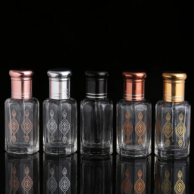 CJ-3ml 6ml 12ml Roll On Hot Stamping Octagon Empty Essential Oil Perfume Bottle Attar Glass Bottles
