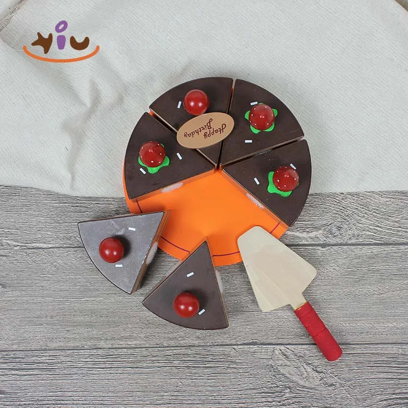KIU Pretend Food Cutting Set Wooden Chocolate Cake Toys Wooden Kitchen Pretend Play Toy
