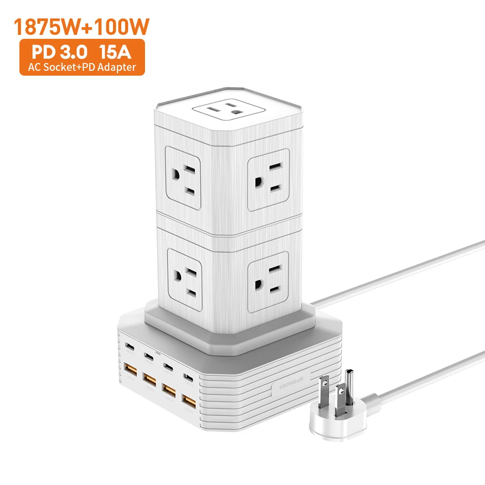Vina High Quality 65W Universal Electric Extension Power Switch Socket Power Strip Cube Tower For Desk Built-in USB Port Socket