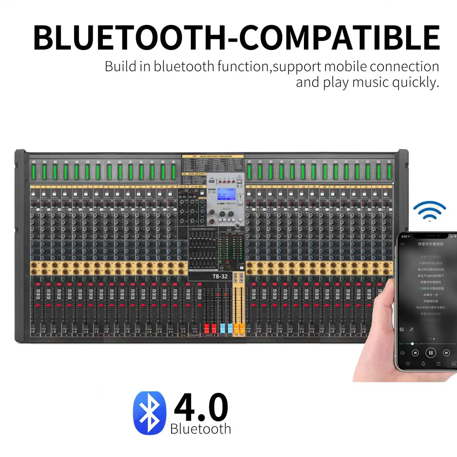 GPUB TB-32 New Arrival 24 DSP human effects and 8 DSP instrument effects Audio Mixer