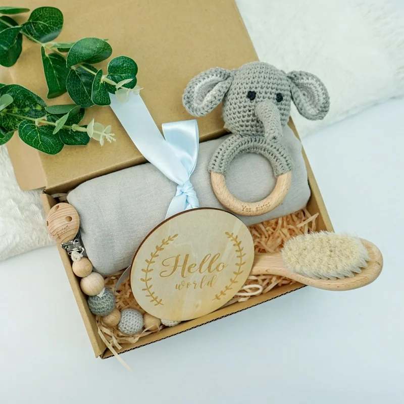 Crochet Pacifier Clip Amigurumi teddy bear Toys Teether Elephant Rainbow Moon Wood And Baby Newborn Set Crochet Gift Teether