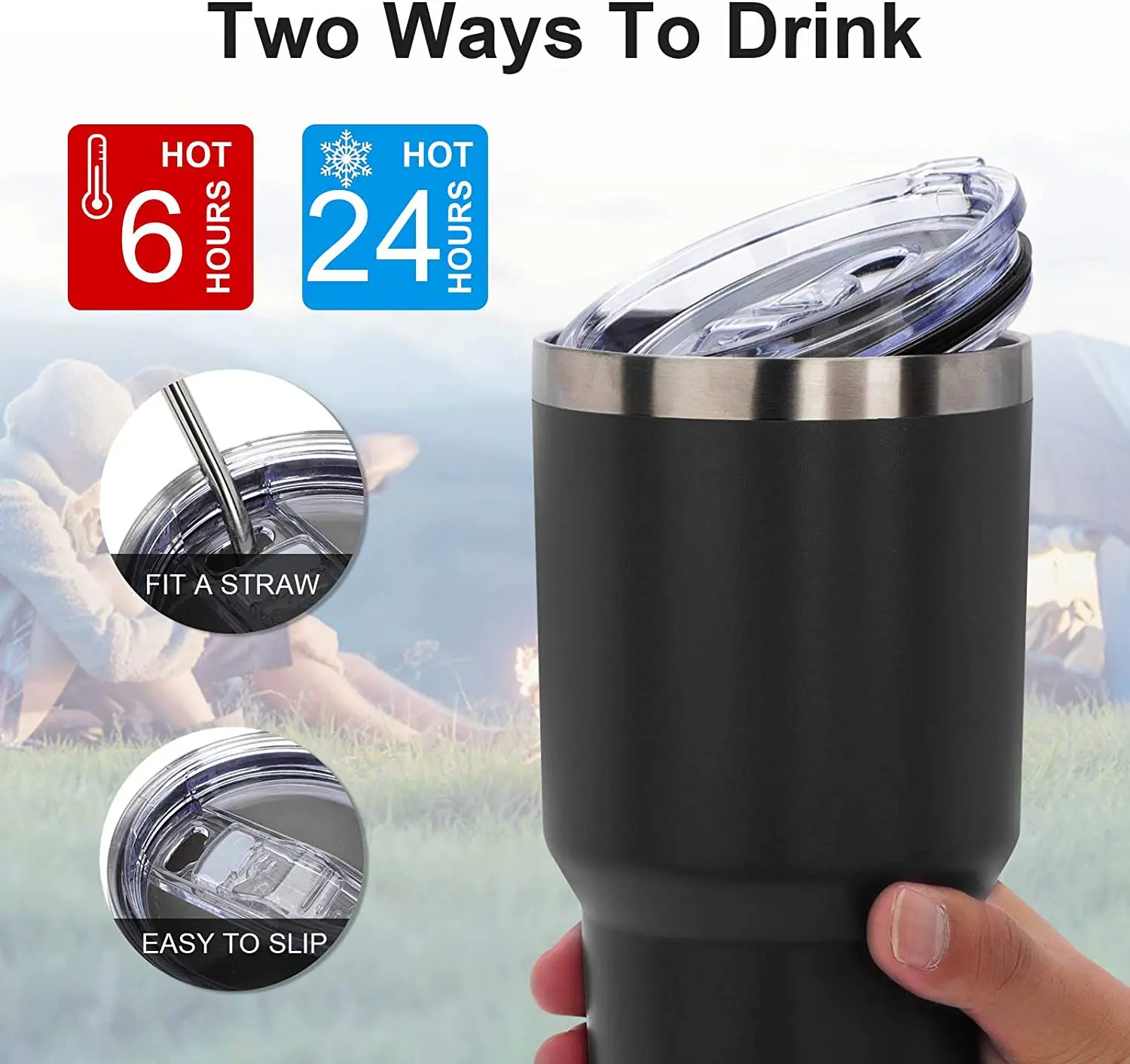 Double Wall Vacuum 30 oz Hot Tumbler Stainless Steel Insulated Travel Mug with Straw Slider Lid with Cleaning Brush