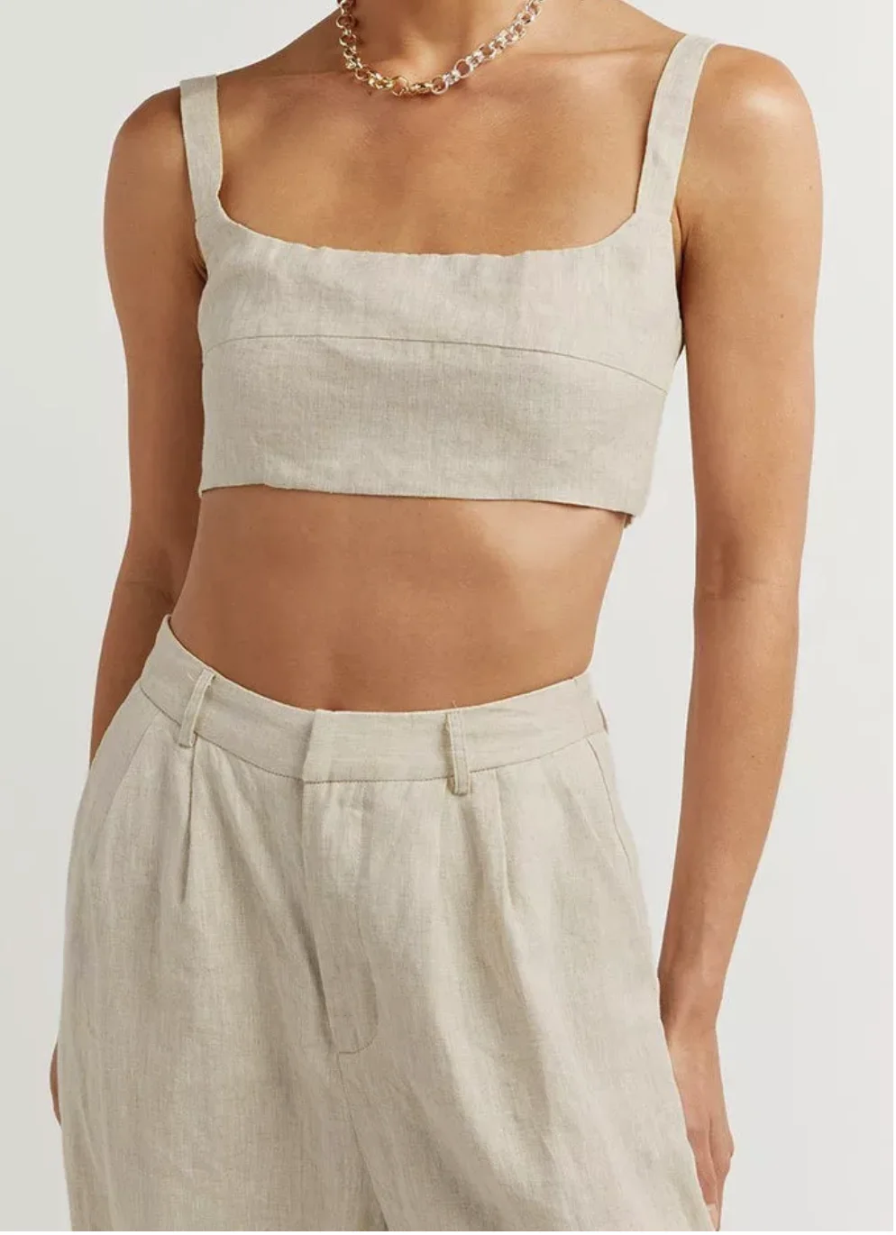 Female Midriff Top Pants Suits Cotton Linen Women Summer Outfit Sleeveless Crop Top And Palazzo Pants 2 Piece Set