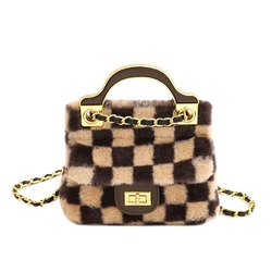 sac de marque Cosmetic Hand Bags New style fur soft ladies purse chains and lock metal decorate shoulder bag Faux Fur Handbags