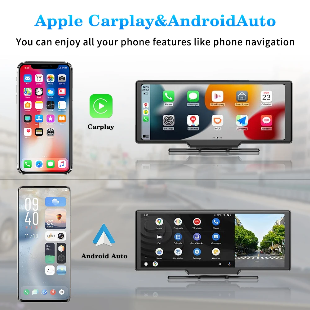 Truck And Bus Reverse Black Box Mobile Dvr 1080p Android Wireless 12inch Carplay Dashcam Portable Car Player  Free Rear View Cam