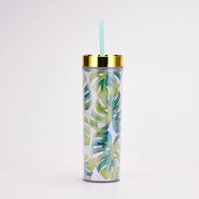 Wholesale 16oz Tumbler Trend flower Double Wall Acrylic Tea Coffee Skinny plastic tumbler cups in bulk With Lid And Straw