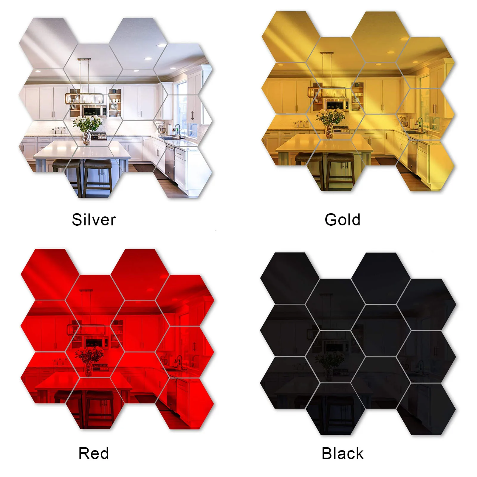 Home Decor Hexagon Decorations 12Pcs 3D DIY Plastics Mirror Wall Sticker For Living-Room