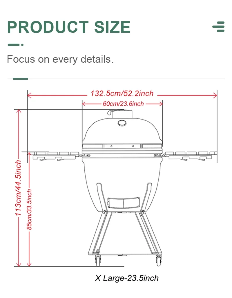 KAMADO GRILL 23.5 inch Green Egg BBQ Charcoal Grill Smoker Ceramic Grills Outdoor