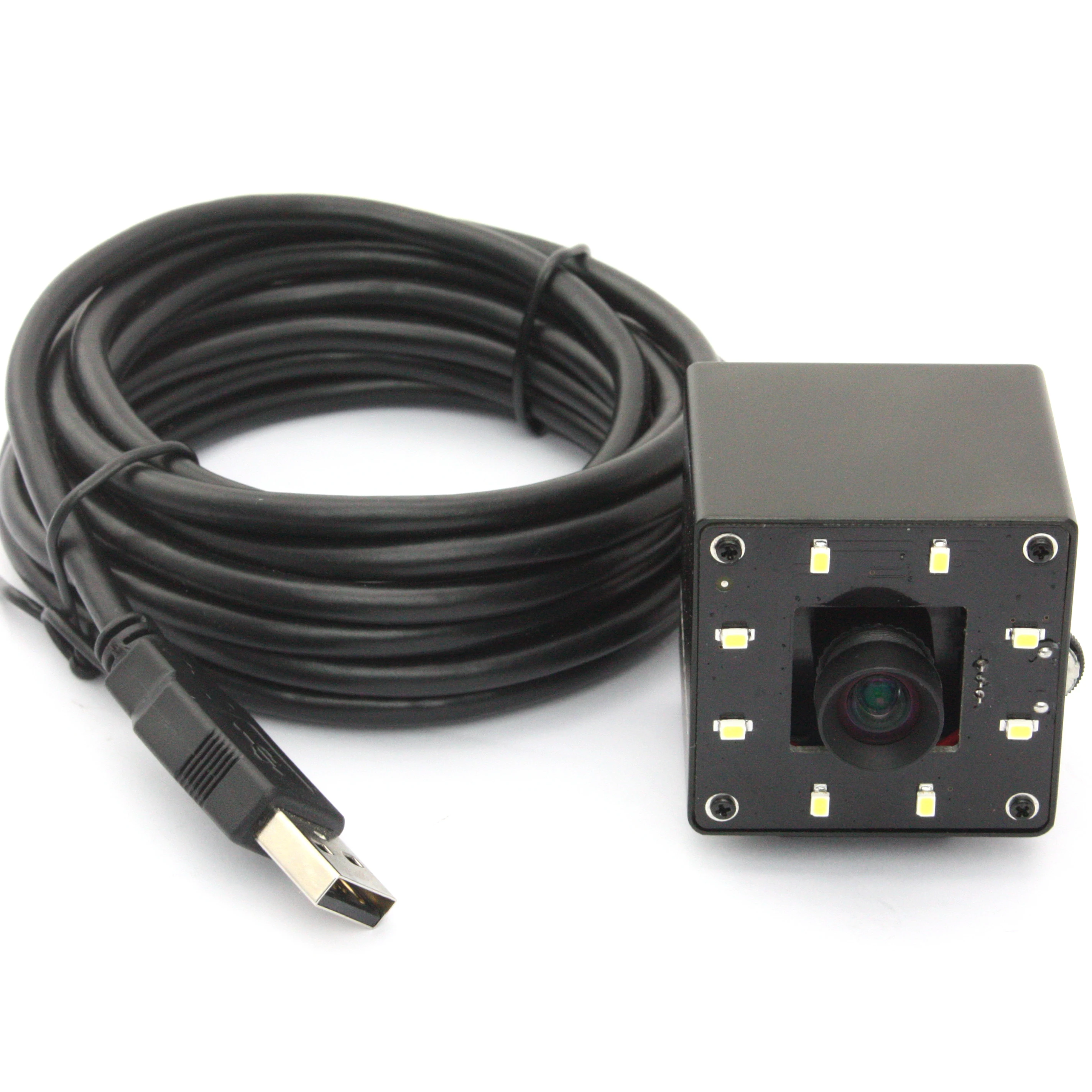 ELP OV5640 5MP Auto Focus AF Mini usb camera with 100 degree no distortion lens White LED for Document Passport Barcode scanning