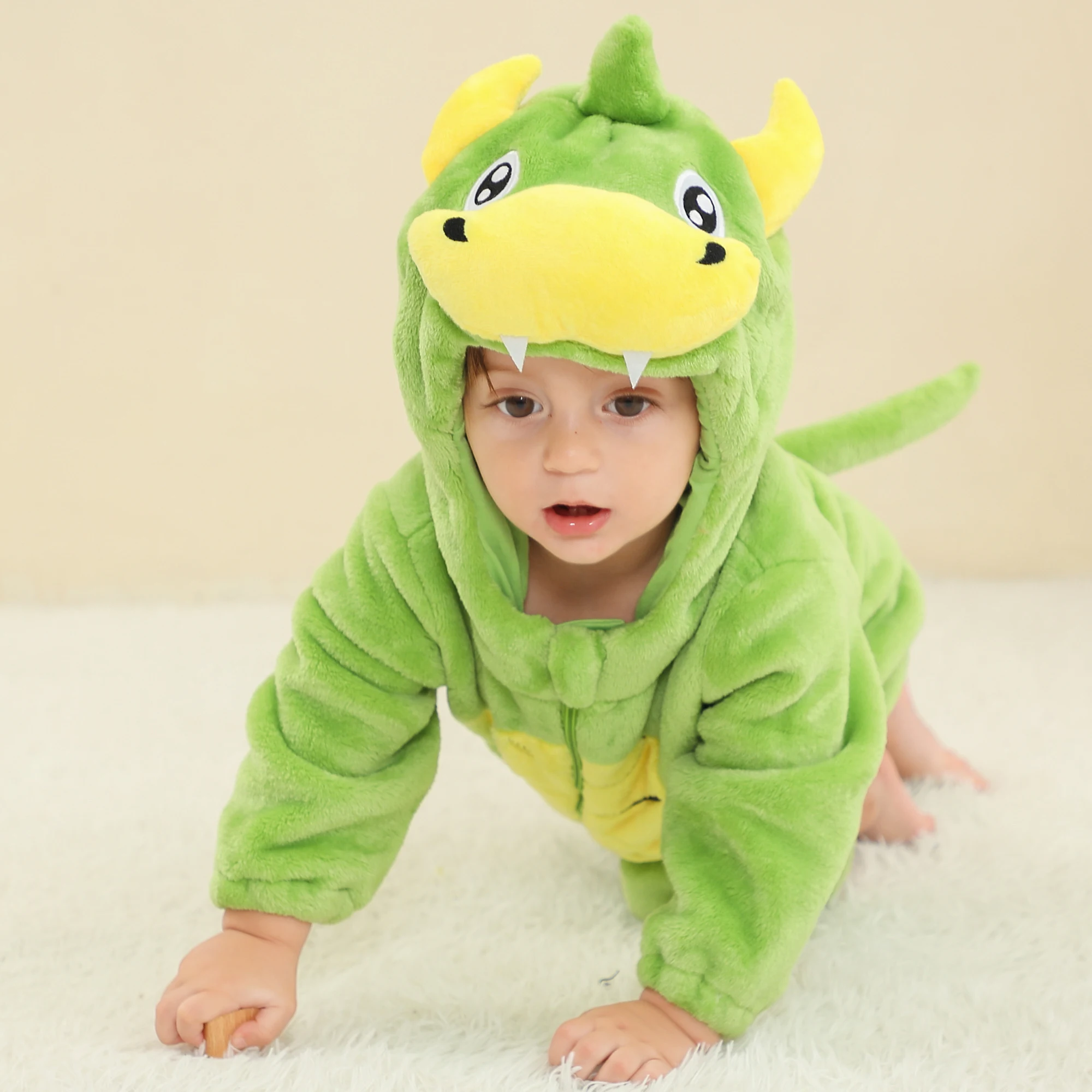 MICHLEY New Design Girls Clothing Dragon Comfort and Warm Winter Flannel Toddler Clothes Animal Baby Rompers