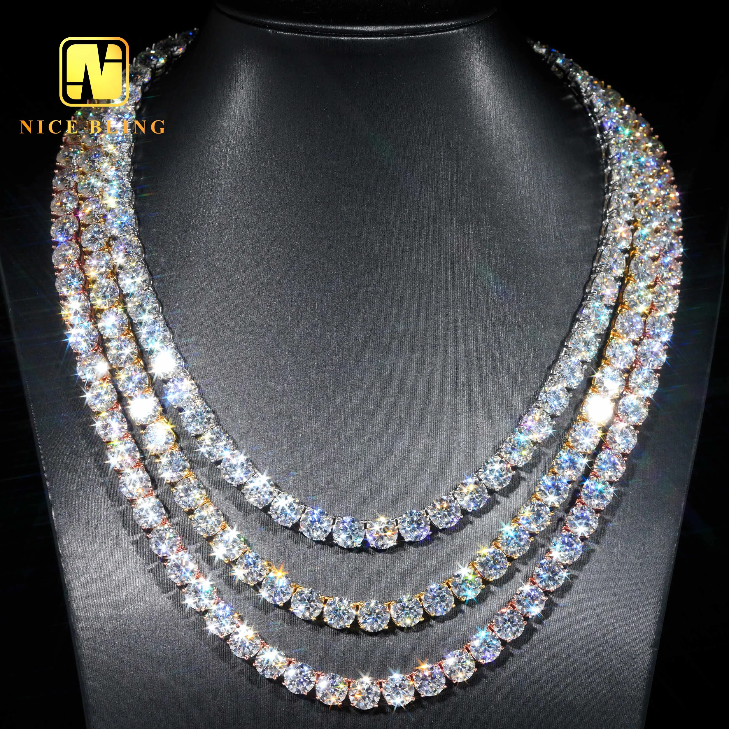 Бижутерия 925 стерлингового серебра VVS Moissanite дешевая цена хип-хоп теннисная цепочка со льдом Алмазное ожерелье для мужчин и женщин