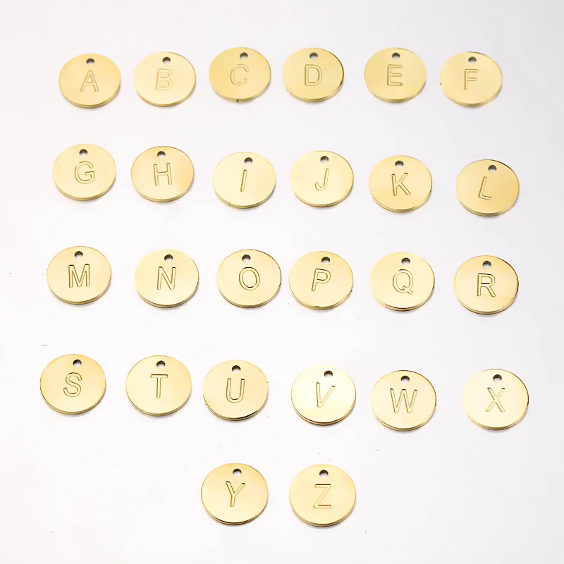 In stock High quality wholesale simple custom engrave stainless steel round letter tag charm pending jewelry