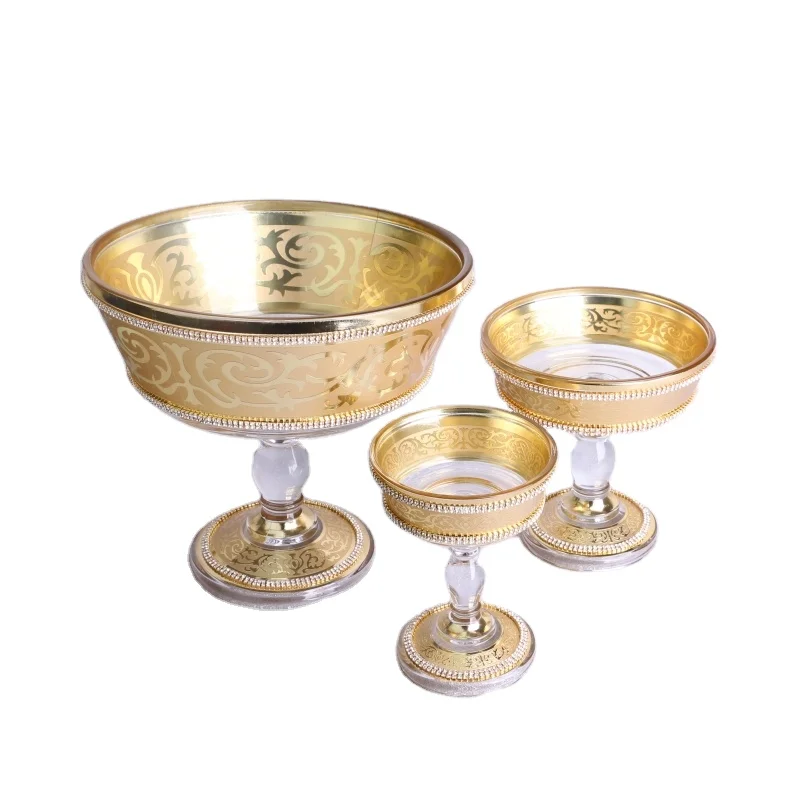 Bohemia Glass Bowl Middle East Uzbek Crystal Bohemia Gold Style Glasses Bowl Set