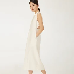 Cotton linen backless blancos vestidos solid color sleeveless casual dresses summer beach white maxi dress for women