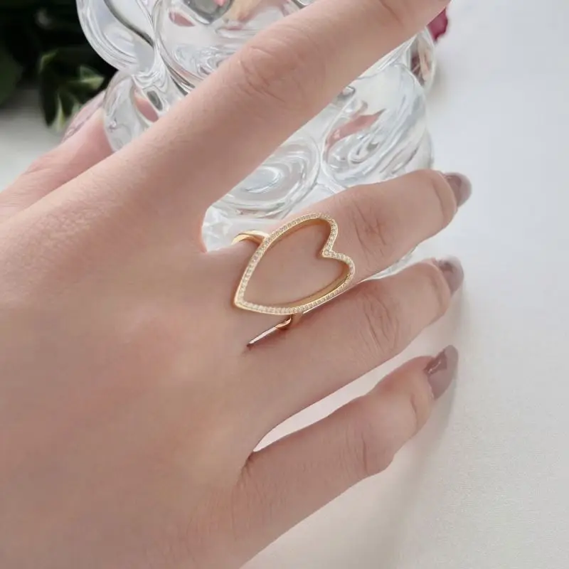 Dylam Ins Style Fine Simple Love Zircon Ring S925 Silver 18K Gold Hollow Diamond Cz Cubic Zirconia Heart Rings Jewelry Women