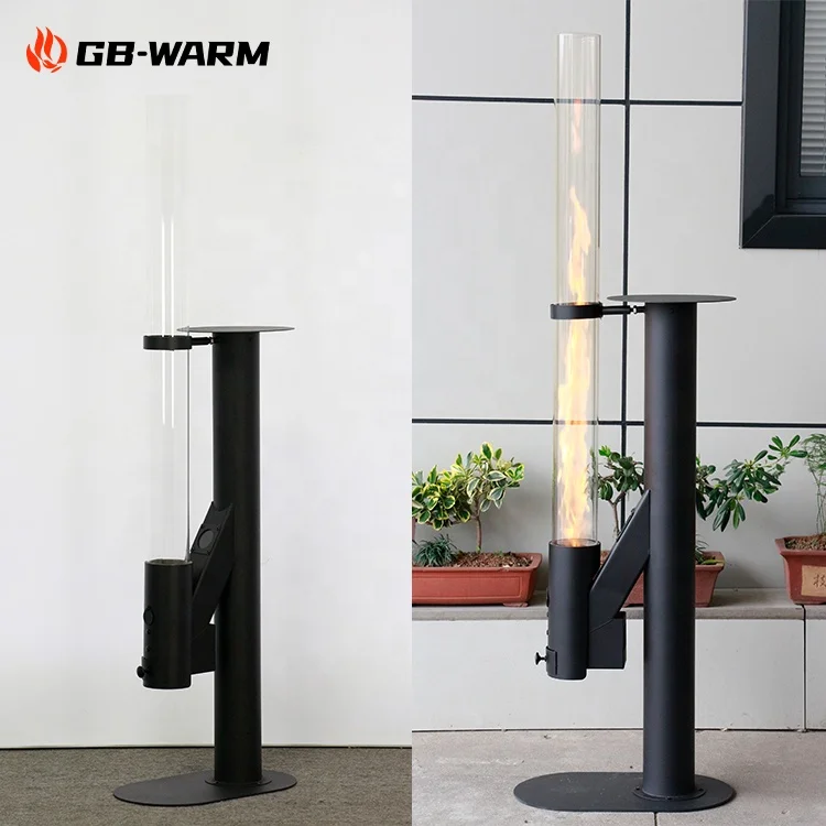 Outdoor patio heater wood pellet fireplace stove with torch kit glass tube