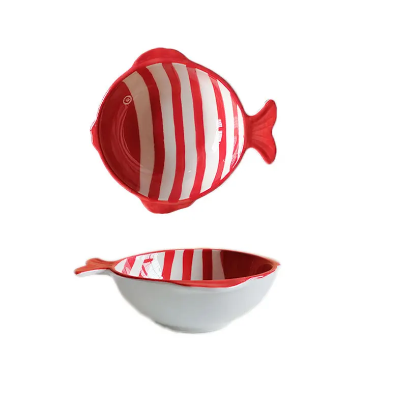 Wholesale cat food water bottle bowl dog porcelain creative fish shaped feeder ceramic pet bowl