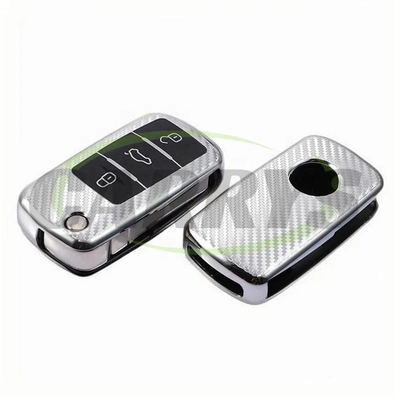 TPU Carbon Fiber Car Flip Key Fob Case Cover For VW Jetta Passat Golf Beetle Rabbit