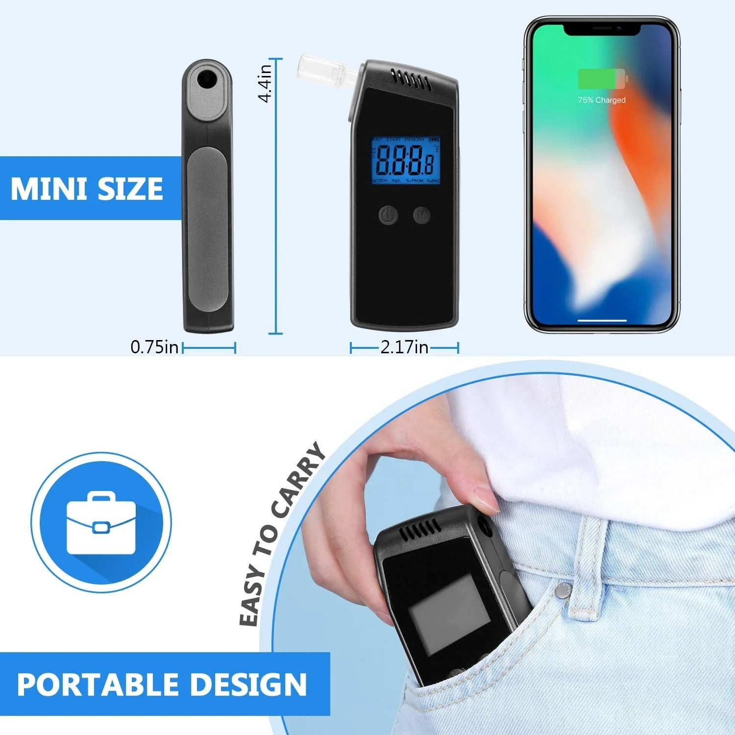 Portable LCD Digital Breath Alcohol Tester High-Precision Alcohol Detector Breathalyzer