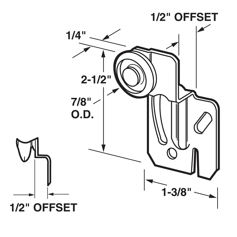 RHETECH Hot Selling 1/4-IN Zinc Offset Hanger Sliding Door Hanger System Closet Door Roller withOffset and 7/8 in. Nylon Wheel