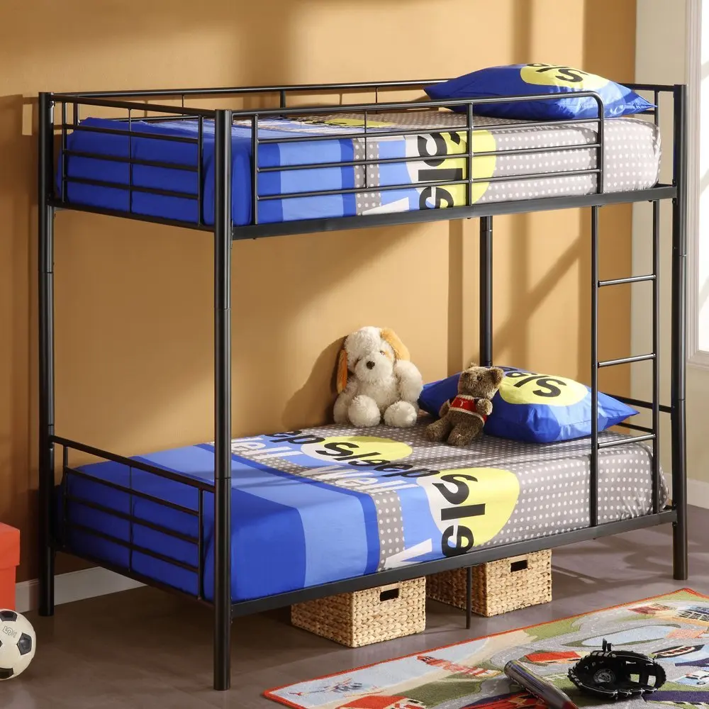 Factory Price Single Twin Size Metal Steel Pipe Platform Bed Frame Double Deck  with Headboards