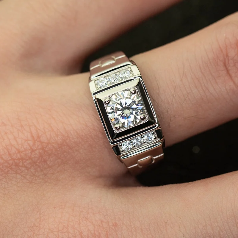 Fashion wedding jewelry sterling silver round shape moissanite men ring