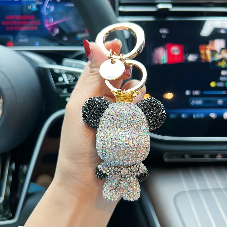 Cute Full Crystal Bear Keychain Bling Rhinestone Pendant Charm Bag Car Keys Glitter Big Head Bear Keychain