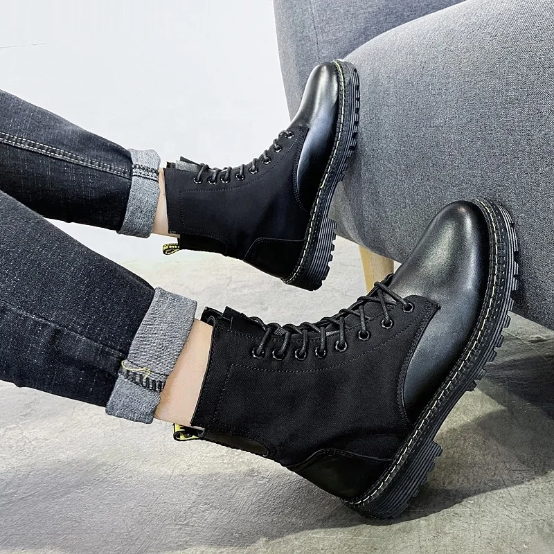 Fashion Men Motorcycle Boots Cool Rivet Combat Army Men Boots Punk Goth Biker Men PU Shoes