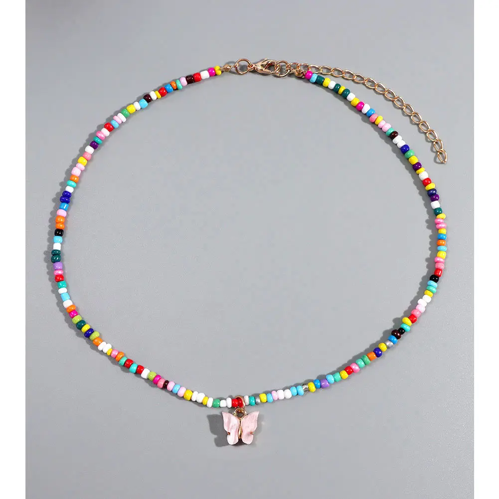 Amazon Best Sale 2022 Most Popular Multi Color Glass Charm Luxury Woman Statement Lady Collar Butterfly Pendant Cute Necklace