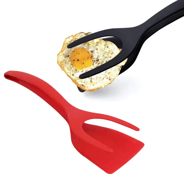 OEM&ODM New Product 30.5*8.5cm 2 in 1 Heat-Resisting Food Grade Silicone Fried Egg Steak Pizza Grip Flip Tong Silicone Spatula