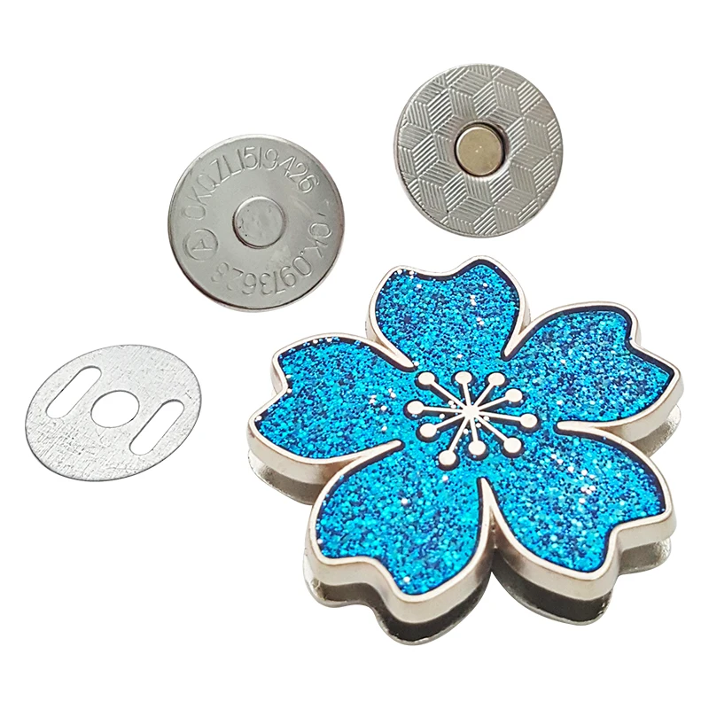 Hot sale bag hardware cherry blossoms magnetic buckle colorful magnet button clasp