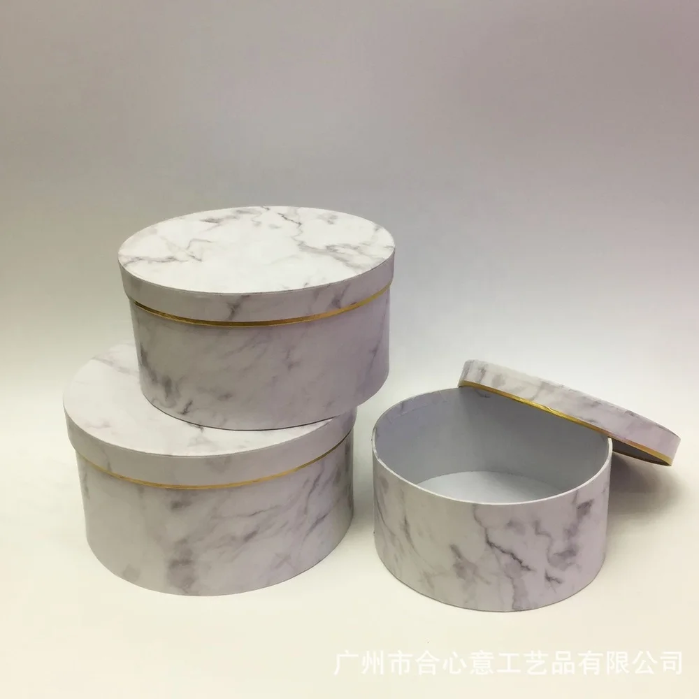 INUNION Premium Quality Home Decor White Marble Set of 3 Round Beautiful Practical Cardboard Mom Gift Arrangements Flower Boxes