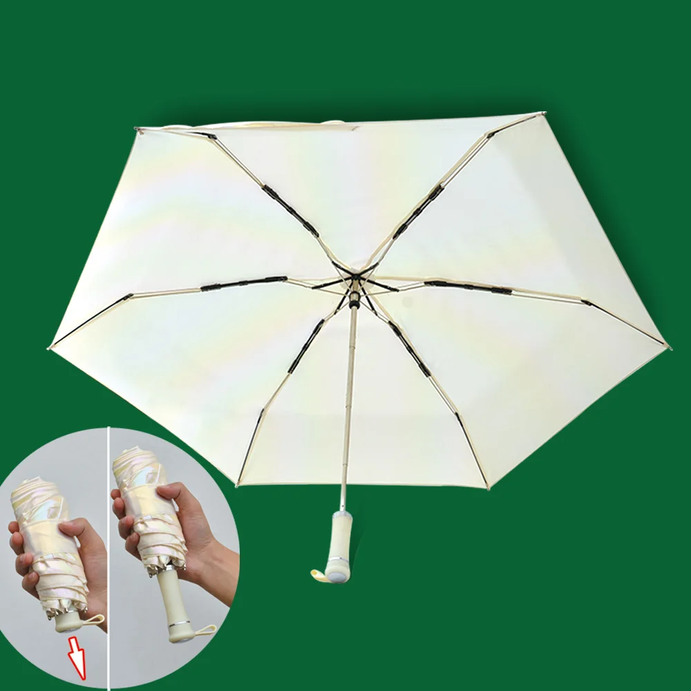 New Korean Fashion Compact Travel Wooden Handle,Manual Open Three Fold 210T pongee Luxury umbrellas/