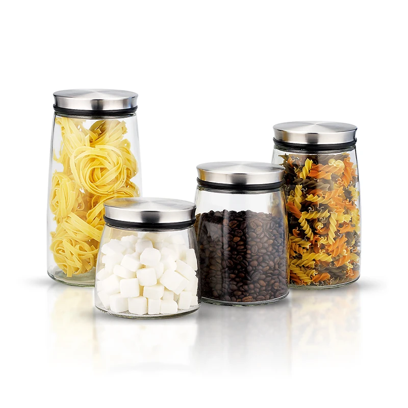 kitchen clear airtight food storage containers for organization jar set with stainless steel lid from China Wholesale