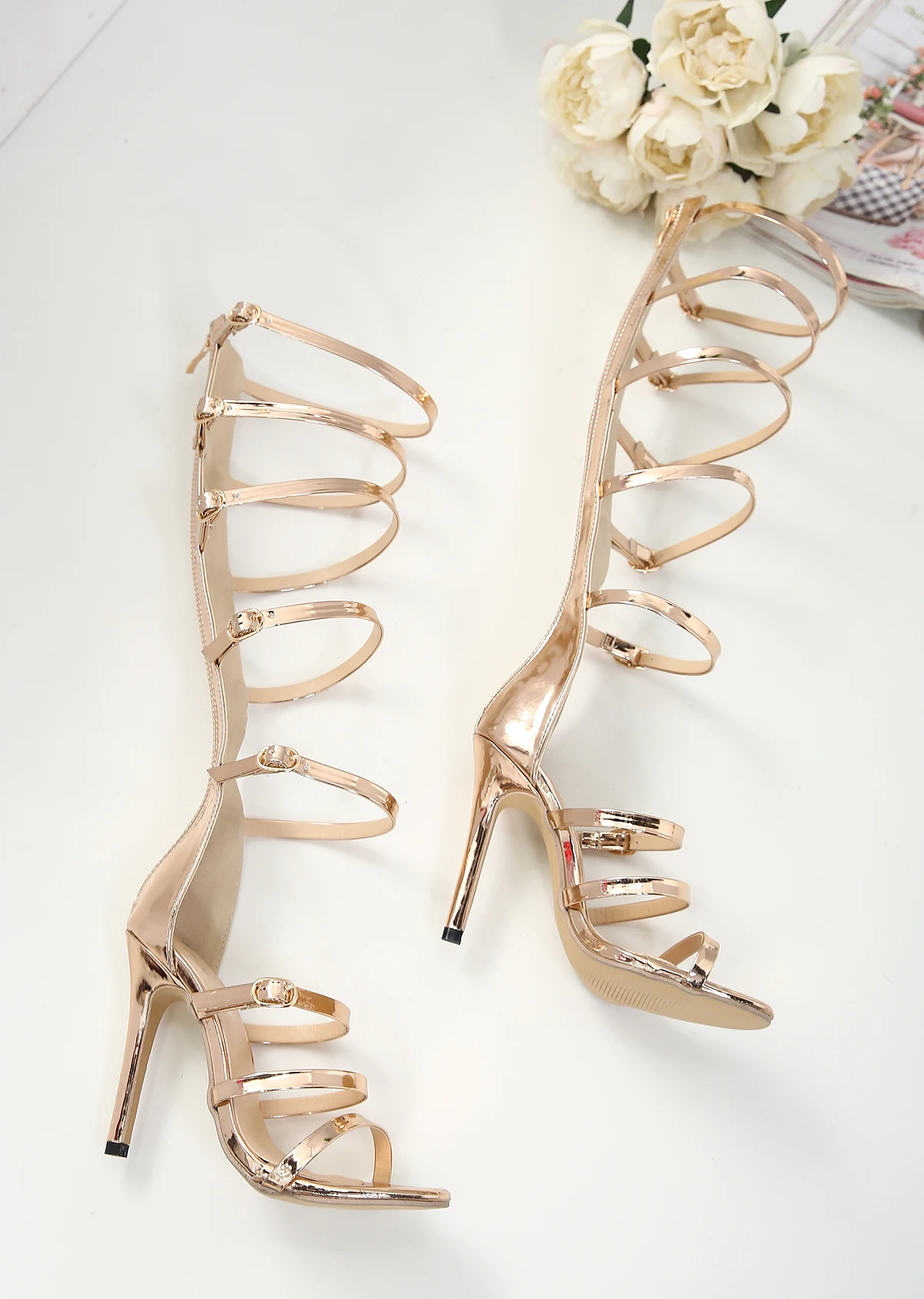 women Sexy fashion shining high-top sandals hollow shoes thigh high boots