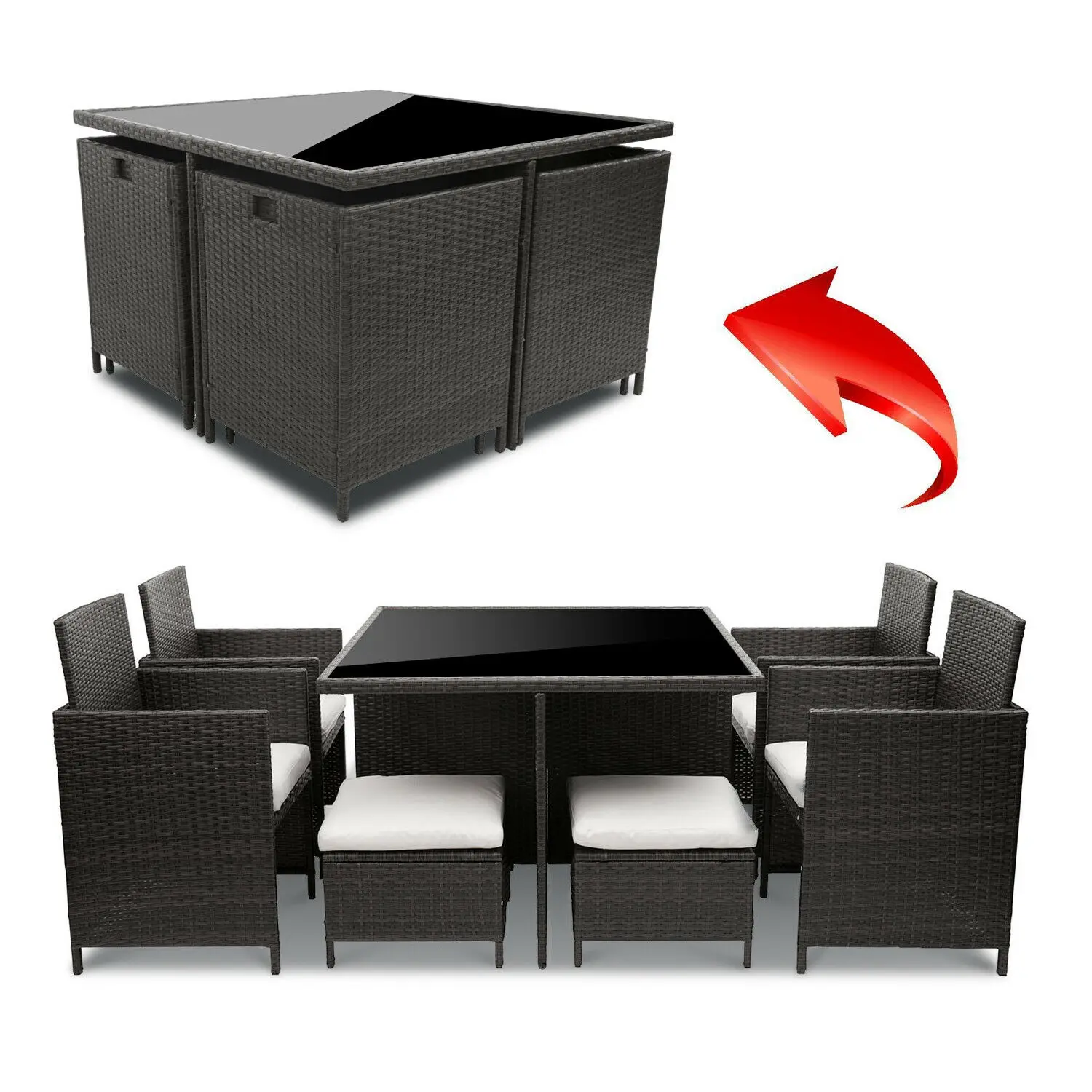 
Easy Cleaning Outdoor Garden Table Set Dining Furniture Cube Set Garden Rattan Dining Set 