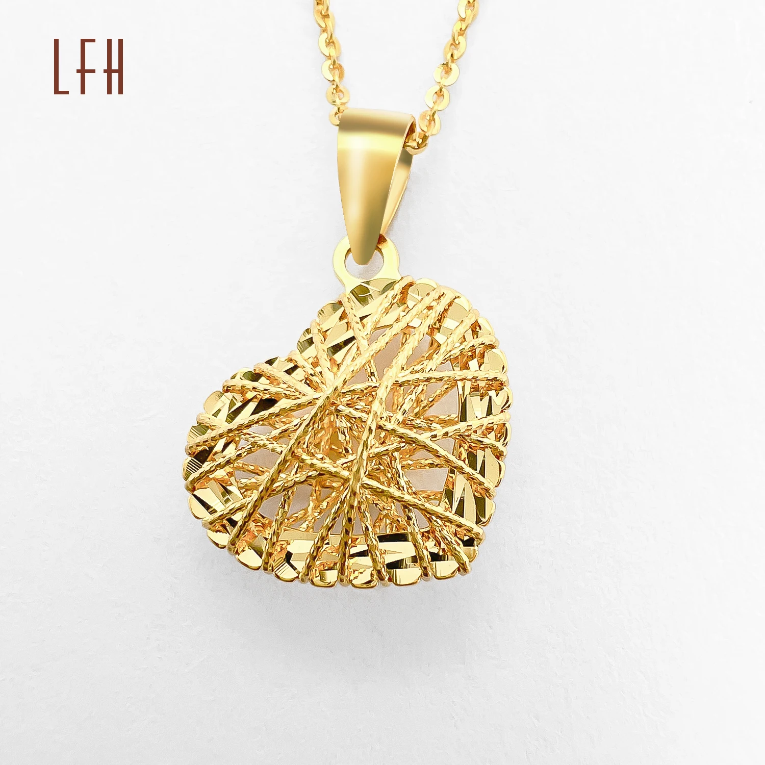 LFH 18k Real yellow Gold Necklace Genuine Heart  Necklace 1 8k Gold genuine collarbone Necklace Solid Gold Pendant Jewelry