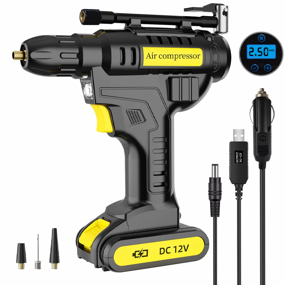 Portable Inflatable Pump  Air Compressor Heavy Duty Pump Car Tyre Inflator With LED Light