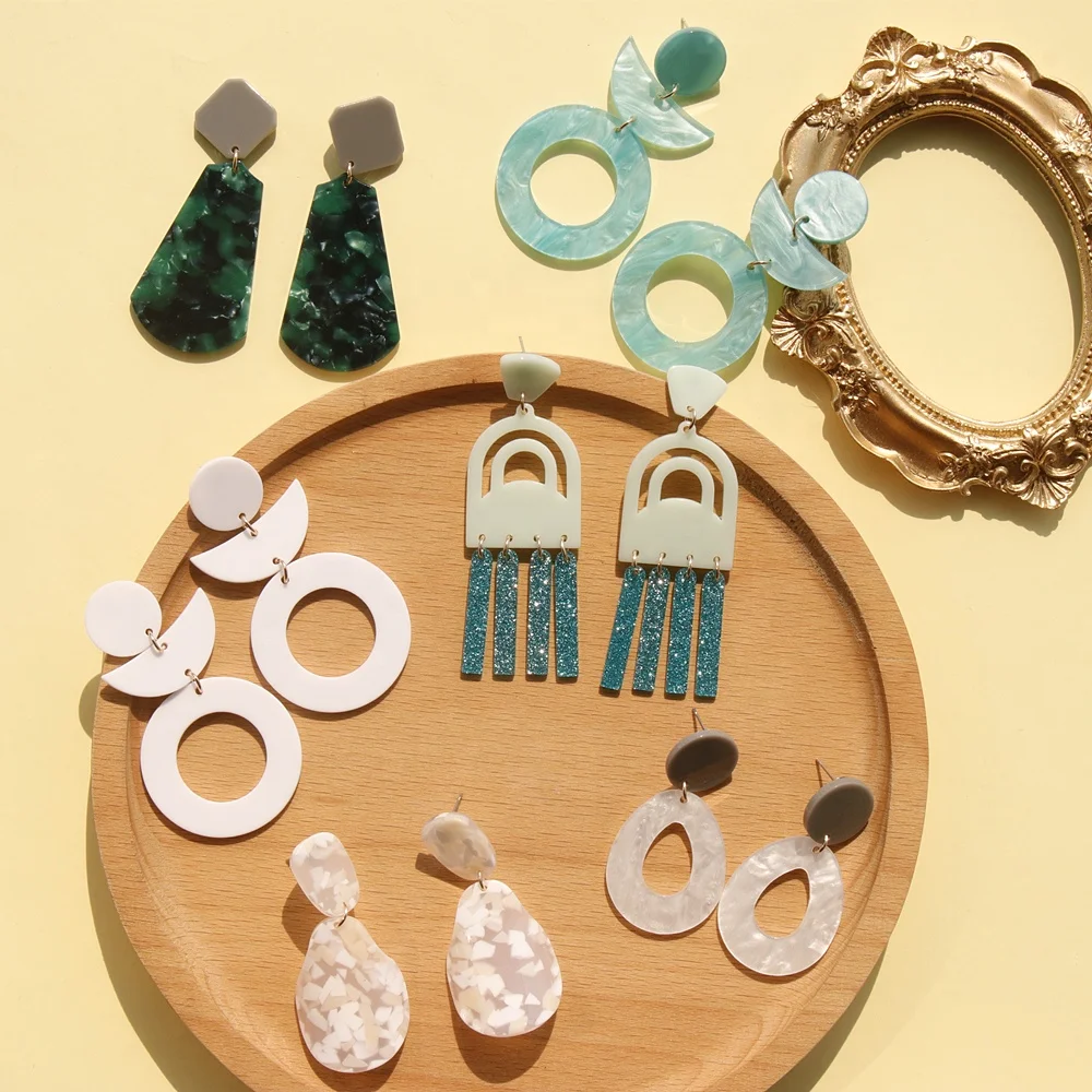 JUHU оригинальные новые модные 2020 акриловые круглые длинные серьги для женщин зеленые Винтажные Ювелирные изделия крючок Висячие Серьги