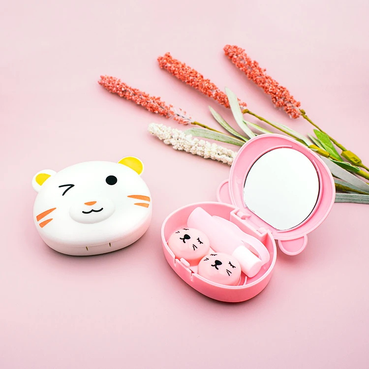animal case lenses display box Factory Wholesale Contact Lens Case Box For Contact Lens Storage With Mirror ready stock