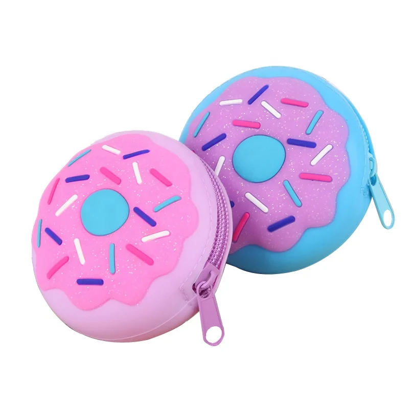 Novelty cute innovatve gift  jelly silicone donut shaped  zipper wallet  change pouch coin purse for kids girls children