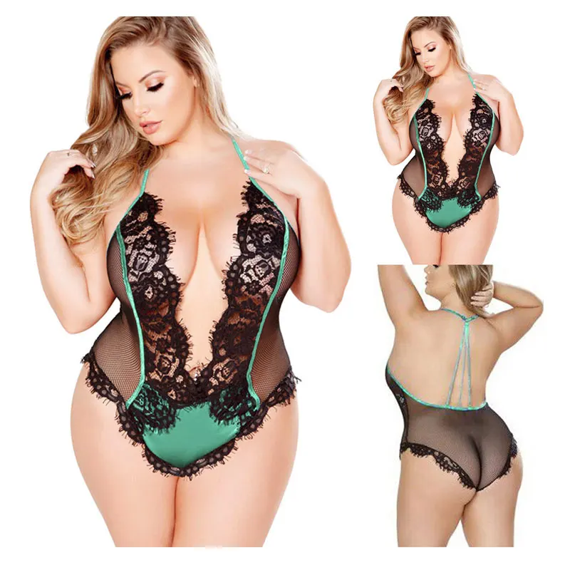 
Ldjx-l98 Lady Plus Size Lingerie Sexy Underwear For Women Fat Girl Lace Lingerie Sexy Perspective Hollow Out Siamese Lingerie 