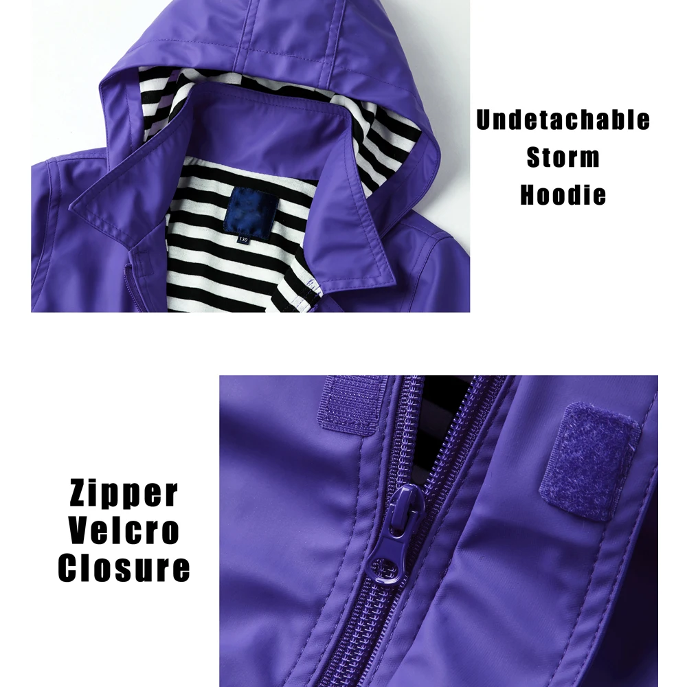 Kids Hooded Rain Jacket Waterproof Cotton Lined Raincoat  for Children Spring Fall Outwear Waterproof Jackets