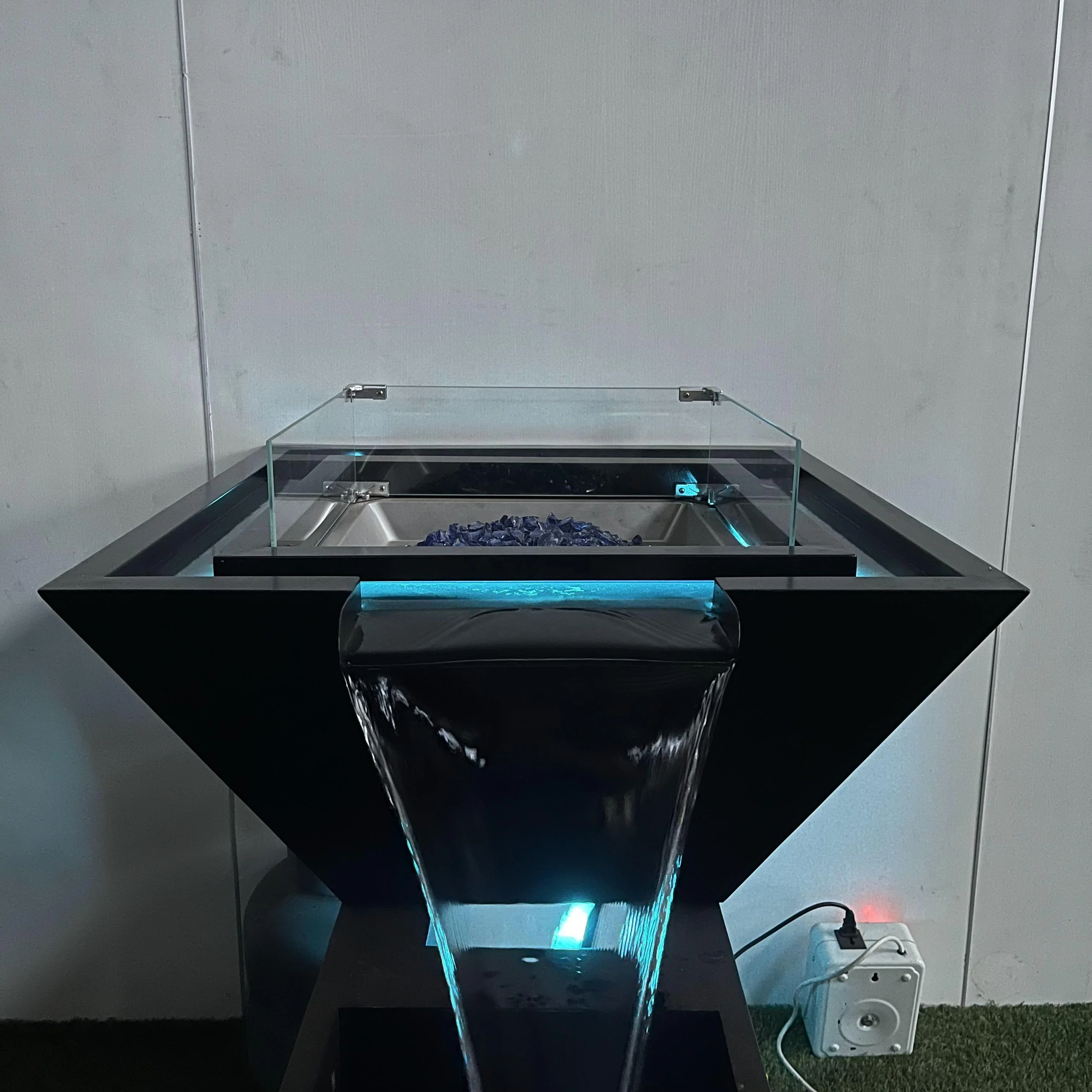 Backyard Pool Remote Control Gas Fire Pit Corten Steel Water Fire Pit with LED Lights