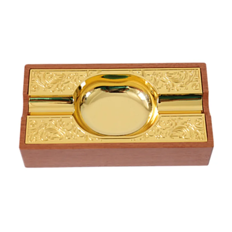 Luxury Ashtray and Cigar Holder Gift Set Custom Logo Rose Gold Metal with Wooden Accessories for Cigars
