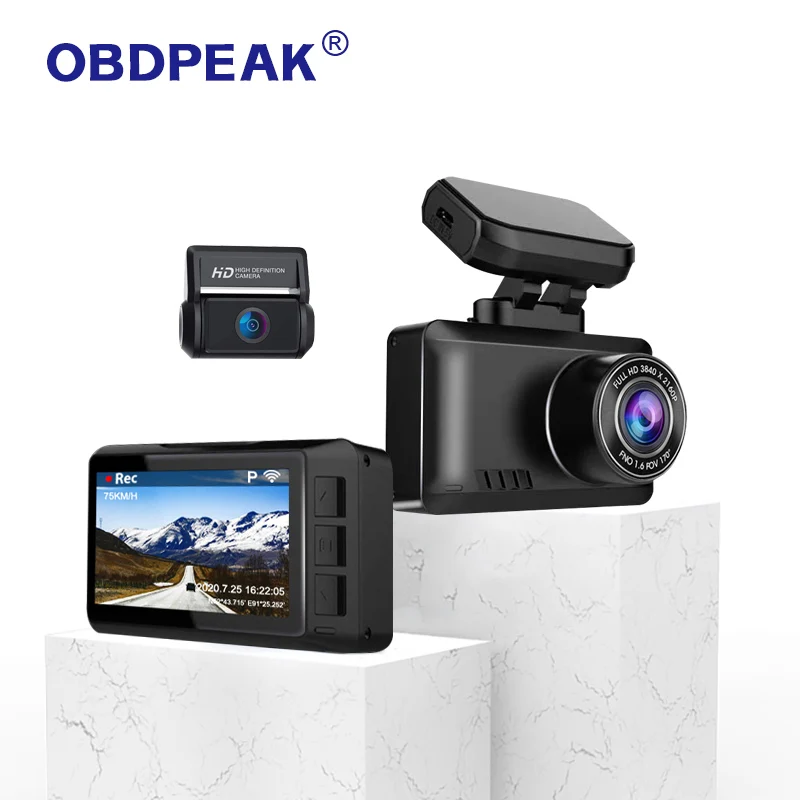 
OBDPEAK M63s Dash Cam Dual Lens Ultra HD Real 4K Car DVR Camera WIFI GPS Rear View Night Vision WDR Video Recorder 24H Parking 