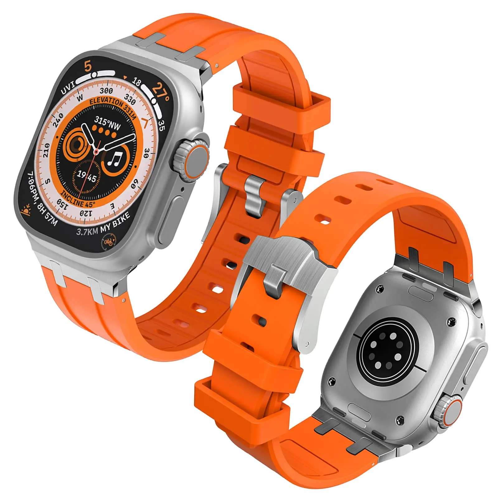 Stainless Steel Adapter 49mm 45mm 44mm Men AP Rubber Replacement Strap Sport Liquid Silicone Band for apple watch 8 9 ultra 2