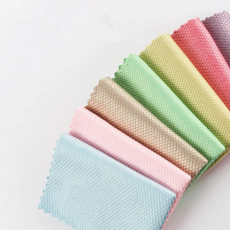 Оптовая продажа, салфетка из микрофибры для чистки, салфетка со стеклянной тряпкой, салфетка с рыбьей чешуей, впитывающее полотенце для посуды