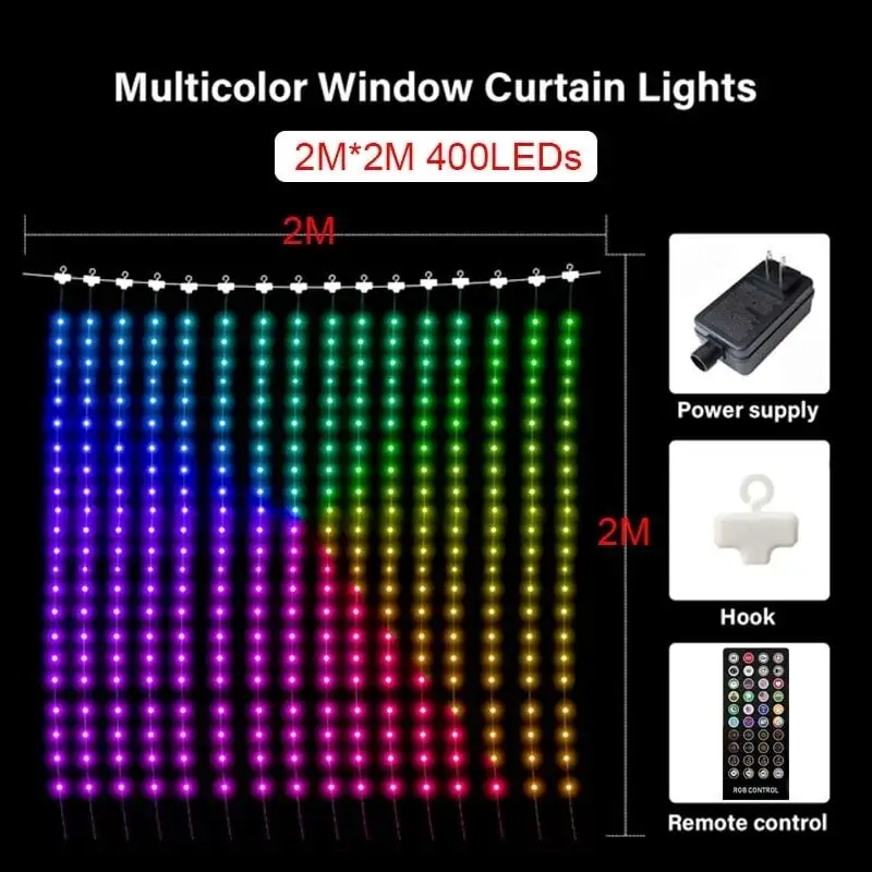 Color Changing Curtain Lights with Music Sync APP Remote Control, Smart Curtain Lights RGB Built in Chip