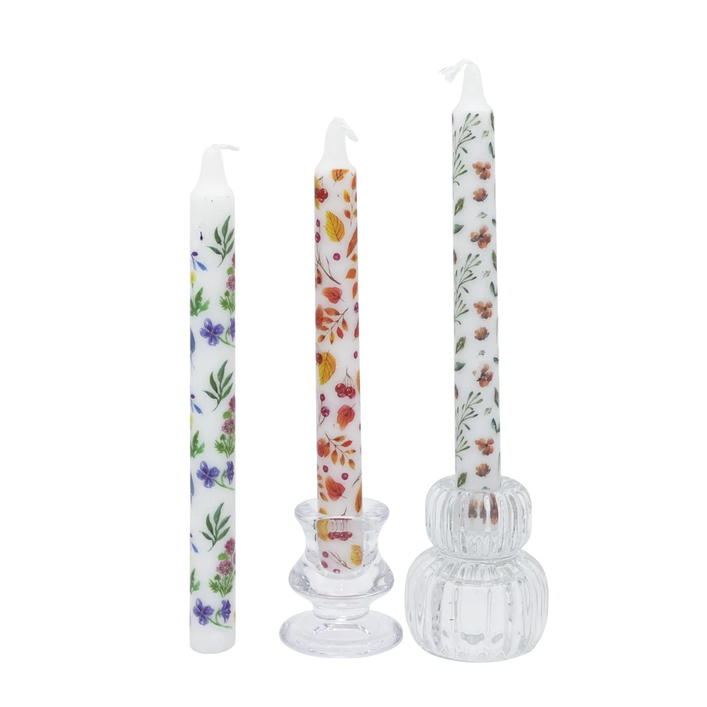 Hand Painted Taper candle 6 hours burning time Home Decor Applique Candles